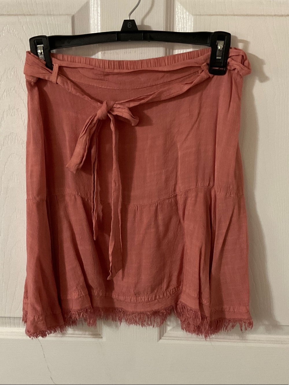 raya sun Peach Linen and Cotton Tie-Waist A-Line Skirt